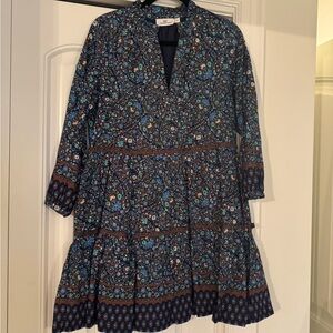 Vineyard Vines Blue and Brown Floral Long Sleeve Dress